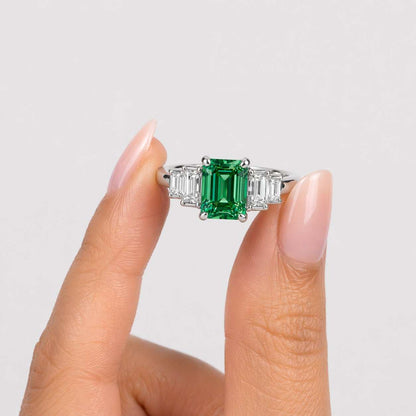 emerald shape ring rectangular gemstone ring elongated gemstone ring step cut gemstone ring emerald center stone ring