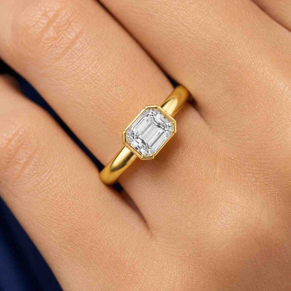 emerald solitaire bezel solitaire geometric ring bezel engagement ring modern engagement ring clean band ring rose band ring fine ring bridal accessory luxury ring polished ring