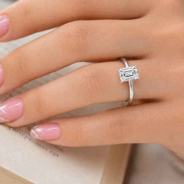 emerald solitaire rectangular stone slim band ring comfort fit ring luxury jewelry designer ring unique ring elegant jewelry fine ring daily wear ring