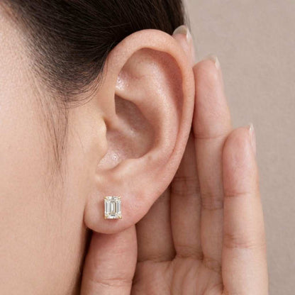 emerald stud earrings rectangular stud earrings crystal earrings shiny earrings square edge earrings clean design earrings