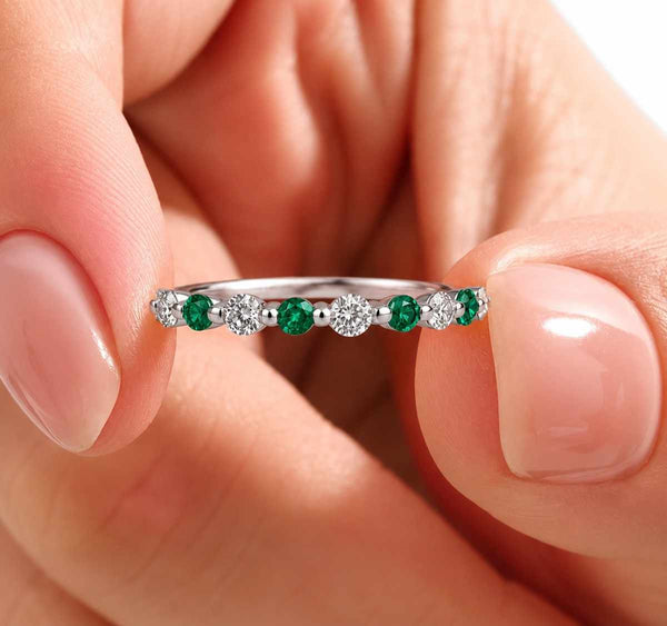 emerald wedding band diamond band green gemstone ring eternity band stackable ring