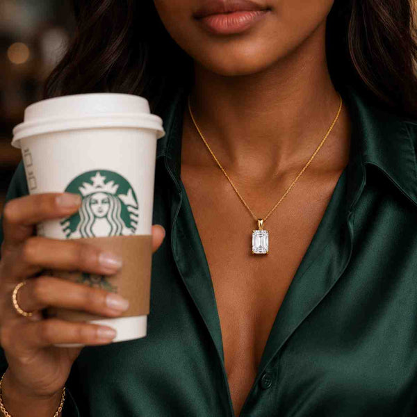 radiant cut pendant emerald style necklace rectangle cut pendant elongated stone necklace geometric pendant necklace