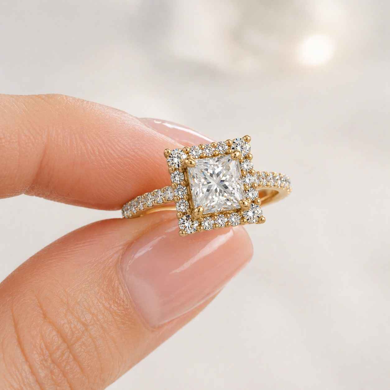 engagement ring luxury engagement ring solitaire ring style halo bridal ring statement engagement ring square cut ring sparkling engagement ring fine ring jewelry wedding proposal ring for her ring