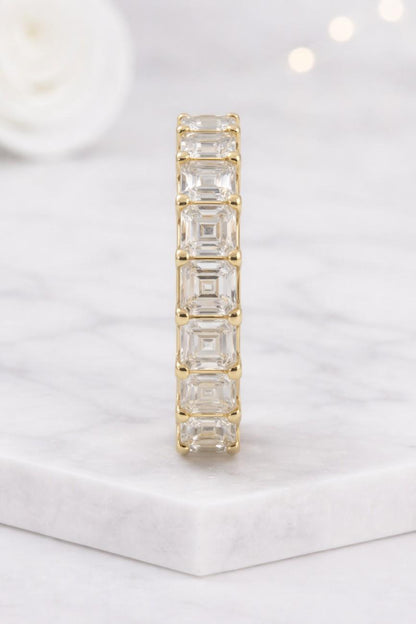 eternity ring emerald ring asscher ring gold band full eternity wedding band stackable ring crystal ring clear stone anniversary band women ring bridal band statement ring luxury ring fine jewelry elegant ring