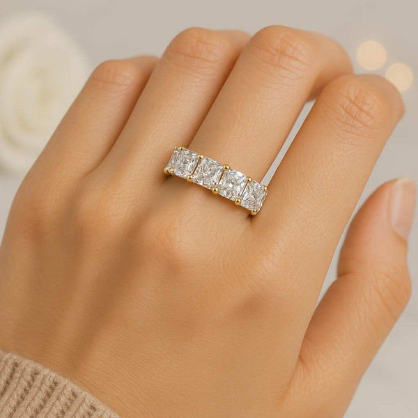 eternity ring princess ring gold ring band ring full eternity stack ring wedding band anniversary band bridal ring women ring square stone princess cut shared prong prong setting luxury ring fine jewelry elegant ring classic ring timeless ring