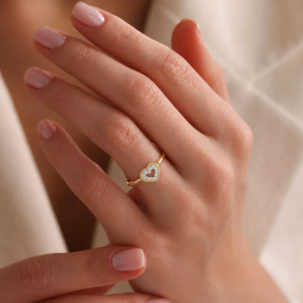 everyday ring heart jewelry bezel style beaded edge polished ring elegant ring romantic ring simple ring fashion ring gift ring