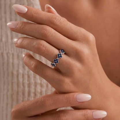 everyday ring slim band open flower ring vintage style ring cute flower ring petal ring blue stone ring fine jewelry handmade ring unique ring