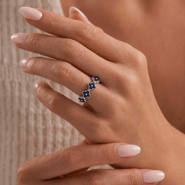 everyday ring slim band open flower ring vintage style ring cute flower ring petal ring blue stone ring fine jewelry handmade ring unique ring
