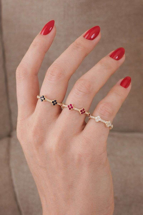 fashion ring floral jewelry ruby jewelry gold jewelry red gemstone sparkling ring crystal ring beaded edge ring milgrain ring clover ring flower band petite ring narrow band artisan ring