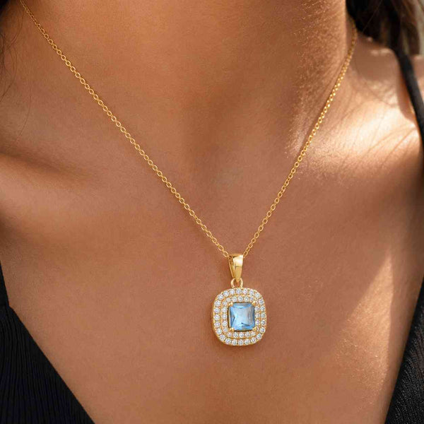 fine jewelry everyday necklace elegant necklace blue stone necklace crystal pendant delicate chain gold chain necklace bridal necklace