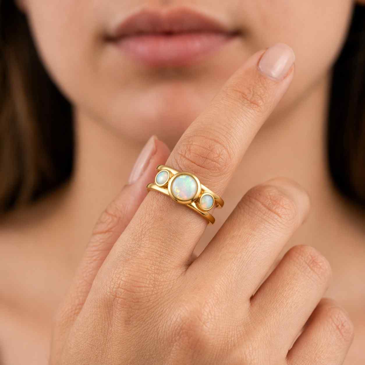 fine jewelry gift ring band ring unique ring round stone ring polished ring shiny ring designer ring artisan ring trendy ring classic ring chic ring luxury ring opal jewelry ring lover gift stackable band open ring