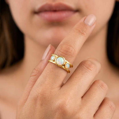 fine jewelry gift ring band ring unique ring round stone ring polished ring shiny ring designer ring artisan ring trendy ring classic ring chic ring luxury ring opal jewelry ring lover gift stackable band open ring