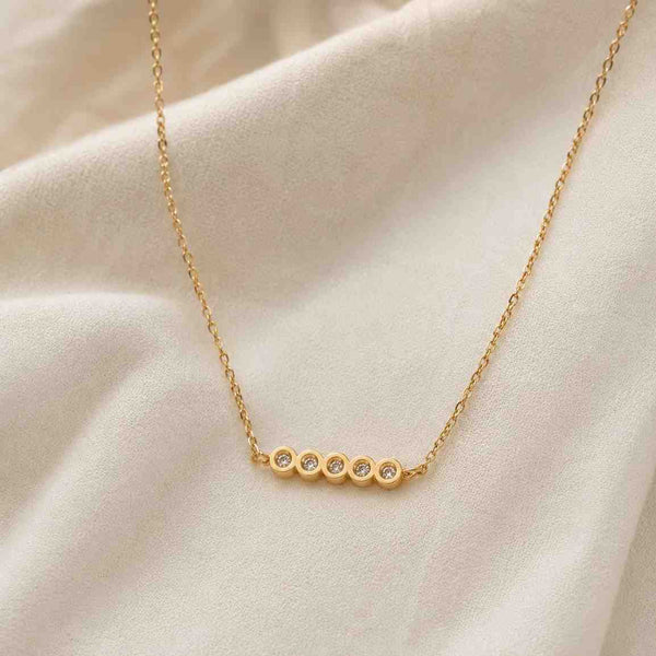 five diamond necklace round stone necklace bezel diamond necklace straight bar necklace