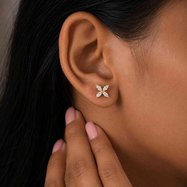floral design earrings cute jewelry feminine studs polished gold studs secure screw earrings small gold studs crystal stud
