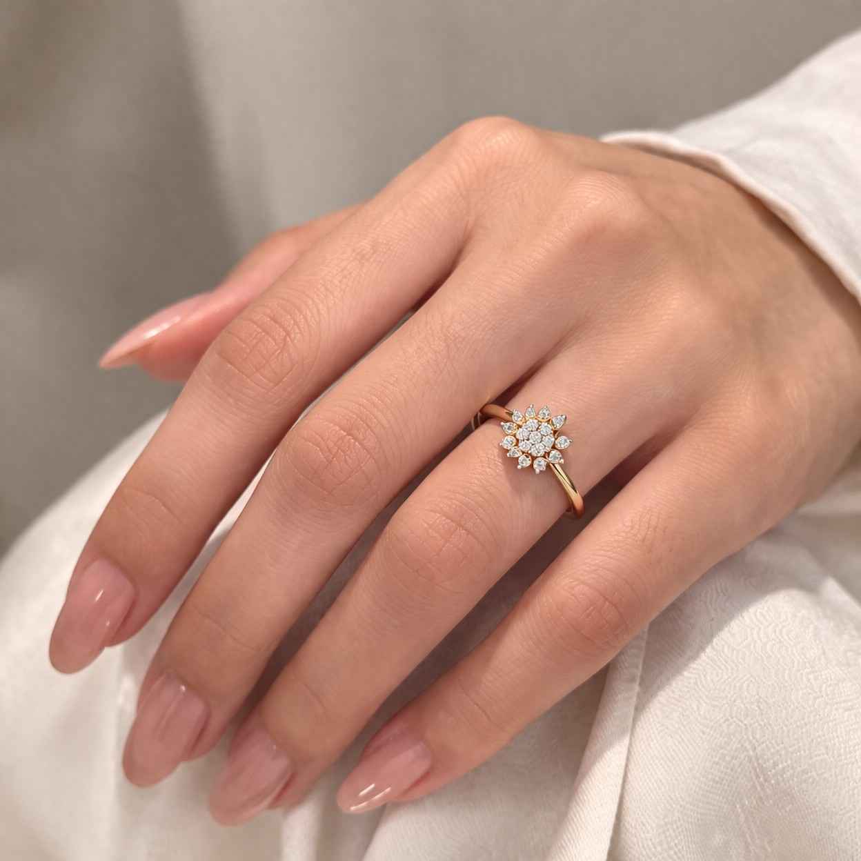 floral diamond ring flower engagement ring cluster engagement ring blossom ring sunflower ring petal ring