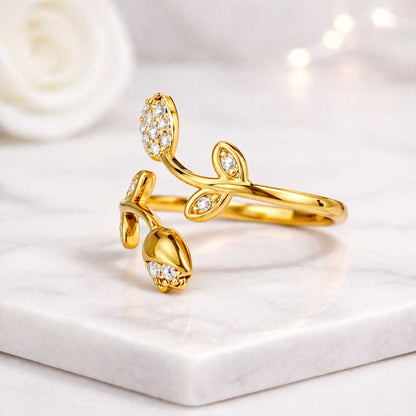 flower band ring vine band ring leaf band ring open band ring bypass ring crossover ring bloom ring wrap band ring twig ring branch ring floral band ring crystal band ring yellow ring gold band ring ladies ring gift jewelry stackable ring layering ring modern ring simple ring minimal ring