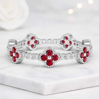 flower eternity ring ruby eternity ring floral wedding band gemstone wedding ring clover ring band gold flower ring ruby band ring stack ring curved band ring decorative ring floral pattern ring