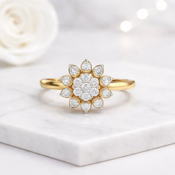 flower ring cluster ring halo ring floral ring daisy ring sunburst ring lab grown ring diamond ring gold ring