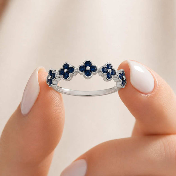 flower ring floral ring blue flower ring sapphire flower ring silver flower ring dainty ring stackable ring floral jewelry women ring band ring