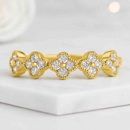 flower ring floral ring gold ring dainty ring stackable ring band ring women ring floral band clover ring four petal ring petal band blossom ring