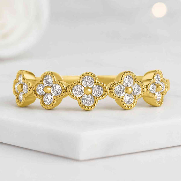 flower ring floral ring gold ring dainty ring stackable ring band ring women ring floral band clover ring four petal ring petal band blossom ring