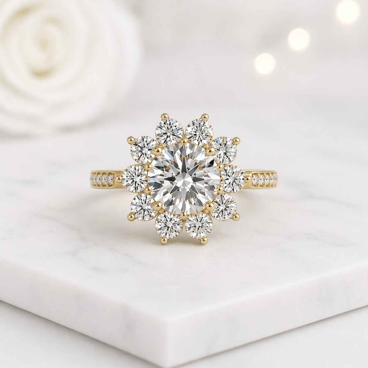 flower ring halo ring cluster ring round ring floral ring sunflower ring daisy ring statement ring bridal ring promise ring solitaire ring pave band prong setting luxury ring