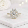 Round Cut Lab Grown Diamond Floral Halo Engagement Ring
