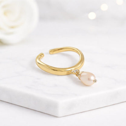 freshwater pearl ring pearl drop ring open band ring adjustable band ring wrap ring rose ring stackable ring