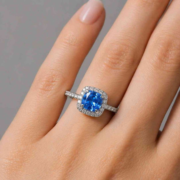 gemstone jewelry blue stone ring square ring halo setting stackable ring handmade ring unique ring delicate ring classic ring fashion ring anniversary ring engagement ring