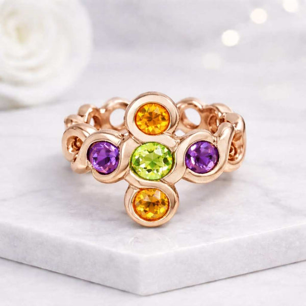 gemstone ring colorful ring statement ring floral ring flower ring cluster ring bezel ring round stone ring multicolor ring