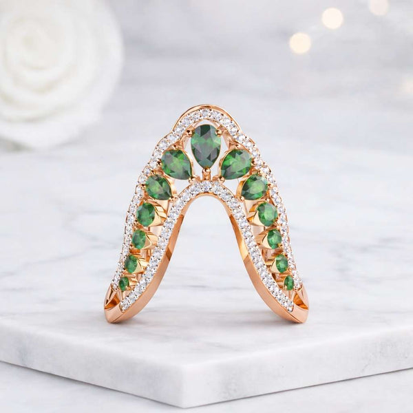 gemstone ring green stone ring curved ring chevron ring v ring wishbone ring contour ring nesting ring statement ring