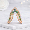 14K Rose Gold Green Gemstone Curved Chevron Band