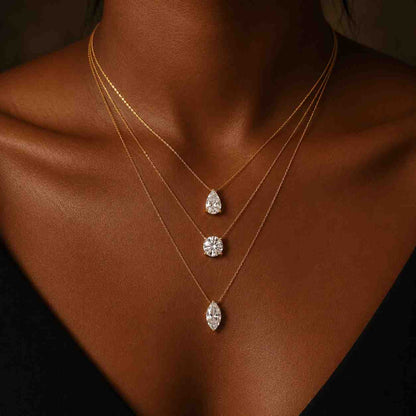 Lab Grown Diamond Gold Necklace, Pear Round & Marquise Pendant Necklace