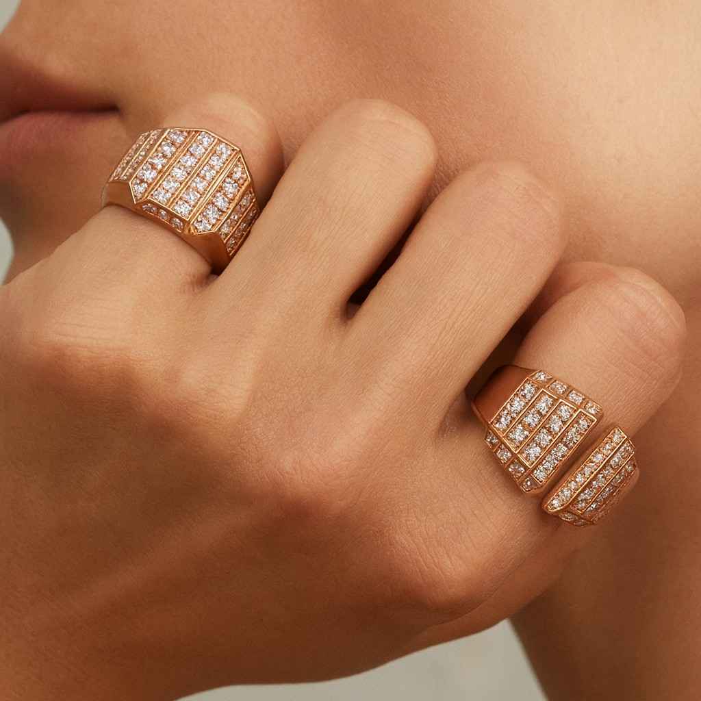 geometric diamond ring pave diamond ring open cuff ring split shank ring wide gold ring rose gold jewelry luxury jewelry modern jewelry fashion jewelry
