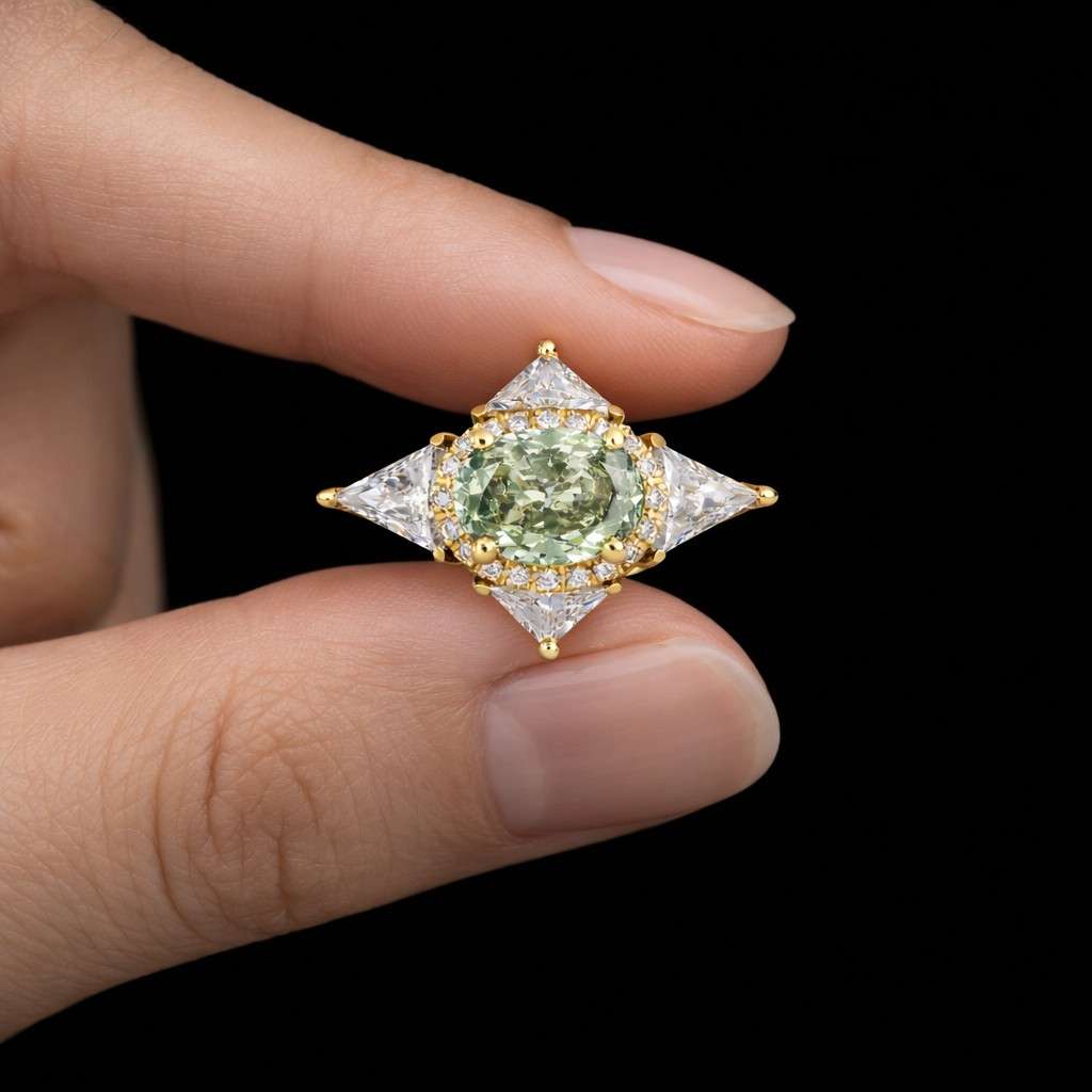 geometric ring kite ring triangle stone ring artisan ring luxury ring fine jewelry ring handmade ring gold ring