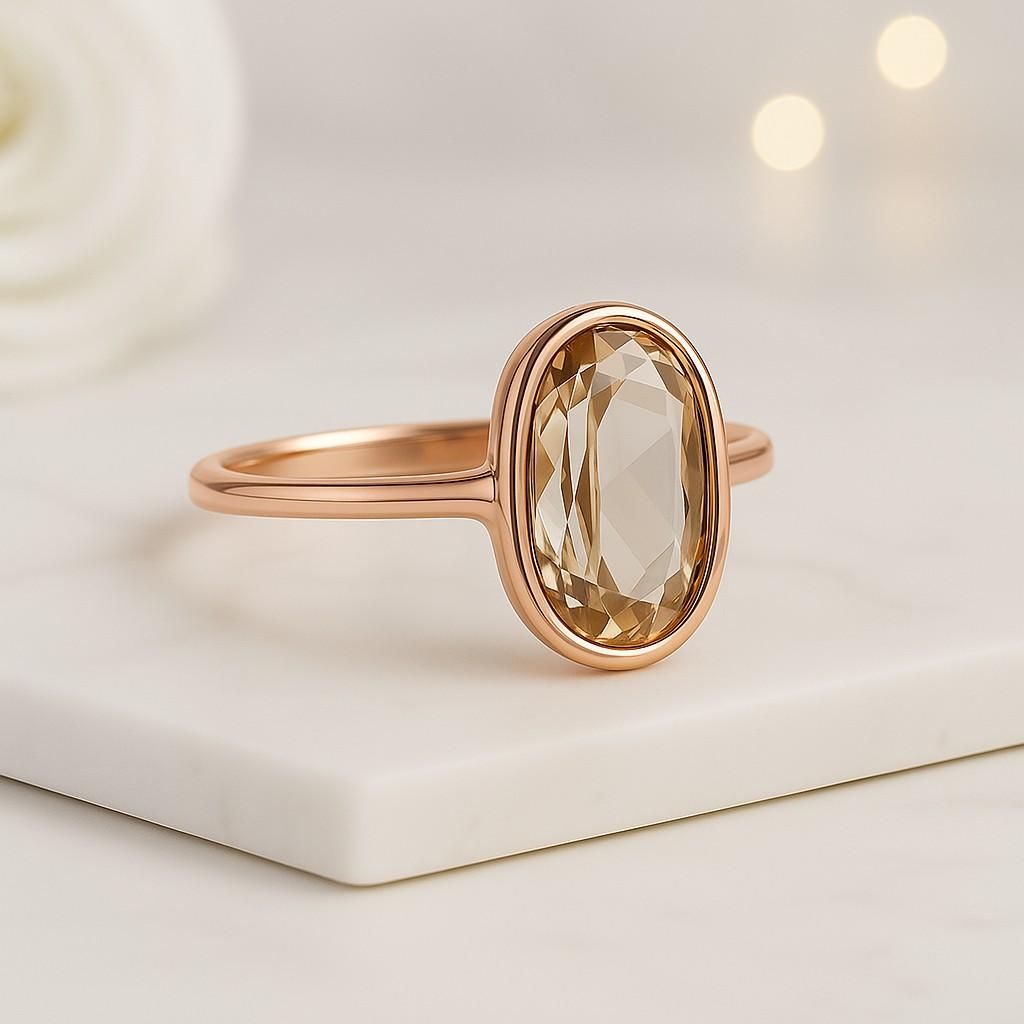 gift ring sleek ring refined ring simple ring clean design ring oval gemstone ring brown gemstone ring bezel setting ring slim band ring