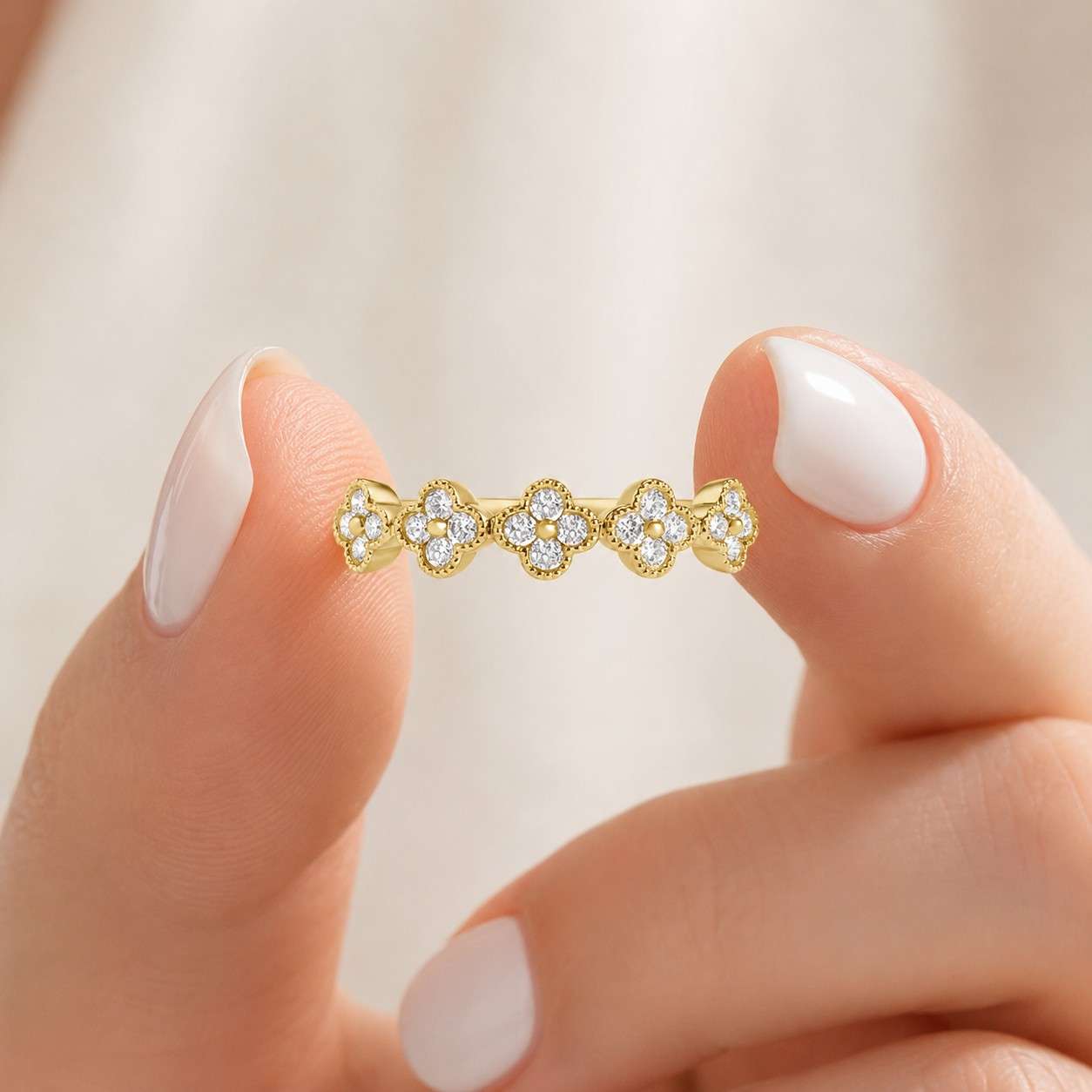 gift ring statement band floral jewelry flower jewelry crystal ring sparkling ring bezel style milgrain ring comfort fit artisan ring handmade style