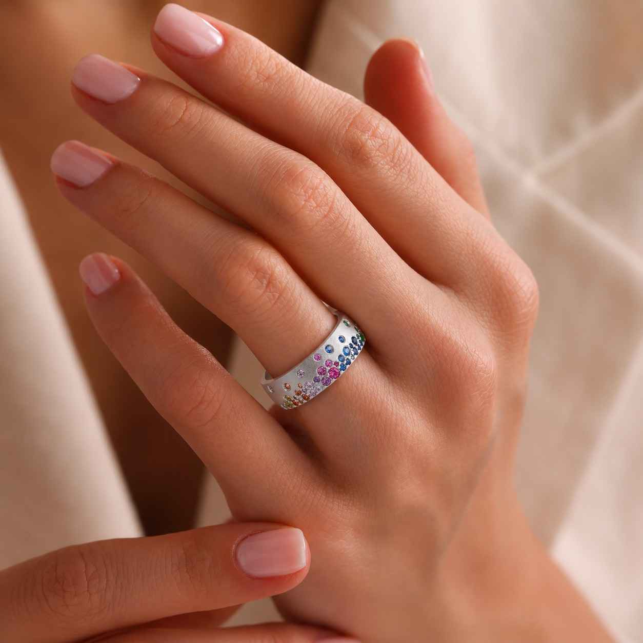 gold anniversary ring gold rainbow ring gold gemstone band fine gold ring luxury gold band heirloom ring premium gold jewelry