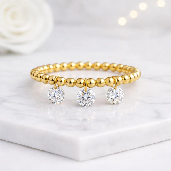 gold beaded ring dangle ring charm ring crystal ring stacking ring stretch ring elastic ring beaded jewelry gold ring women ring dainty ring minimalist ring simple ring handmade ring fashion ring everyday ring