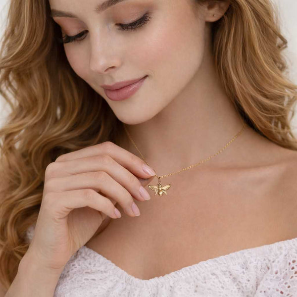 gold bee brooch 10k bee pendant 14k bee necklace 18k bee charm rose gold pendant white gold pendant yellow gold necklace