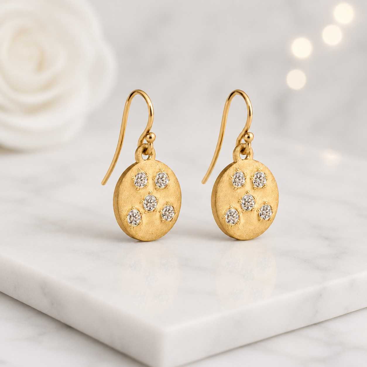 gold drop earrings oval disc earrings matte gold earrings dangle earrings hook earrings circle earrings textured earrings round charm earring