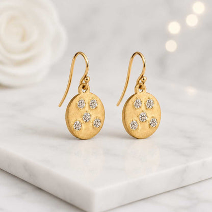 gold drop earrings oval disc earrings matte gold earrings dangle earrings hook earrings circle earrings textured earrings round charm earring