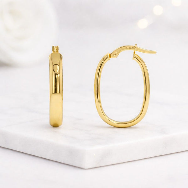 gold hoop earrings oval hoop earrings chunky hoop earrings thick hoop earrings polished earrings shiny earrings