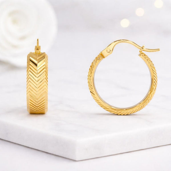 gold hoop earrings textured hoop earrings chevron earrings herringbone earrings patterned hoop earrings geometric earrings