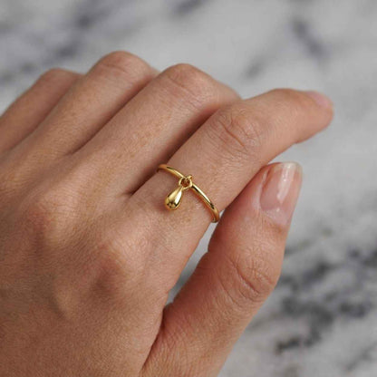 gold jewelry ring gift ring petite ring slim ring sleek ring plain ring clean design ring small charm ring floating charm ring hanging charm ring