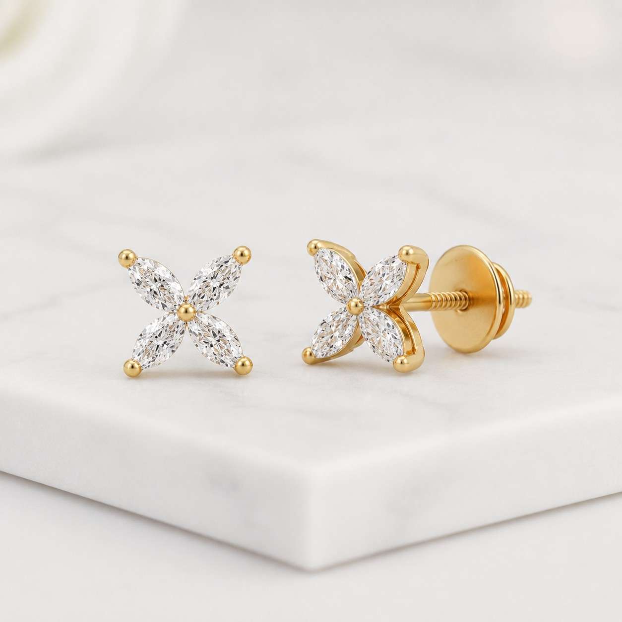 gold marquise earrings gold screw back gold flat back gold jewelry gold ear studs gold floral studs gold everyday earrings