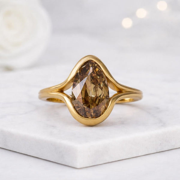 gold ring marquise ring bezel ring solitaire ring statement ring brown stone ring crystal ring women ring elegant ring handmade ring fine jewelry modern ring