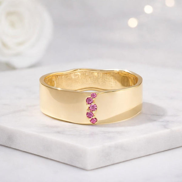 gold ring pink stone ring wide band ring statement ring chunky ring women ring bold ring shiny ring polished ring glossy ring