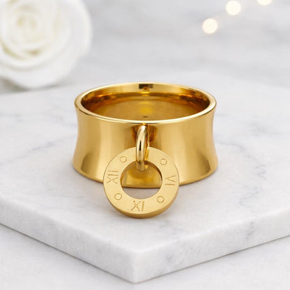 gold ring statement ring wide band ring charm ring dangle ring roman numeral ring disc charm ring chunky ring fashion ring women ring cocktail ring bold ring