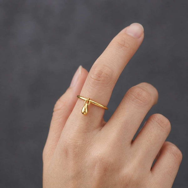 gold ring teardrop ring drop ring dangle ring charm ring tiny ring thin band ring stacking ring minimalist ring simple ring dainty ring delicate ring women ring